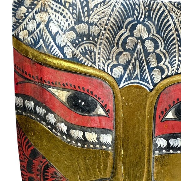 Wooden Tribal Mask Wall Decor Balinese Style Handpainted Artisan Crafted 11.5" - Picture 3 of 12